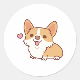 かわいい笑顔のコルギ犬 ラウンドシール