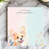かわいい笑顔のコーギー犬の花の名前入り ノートパッド