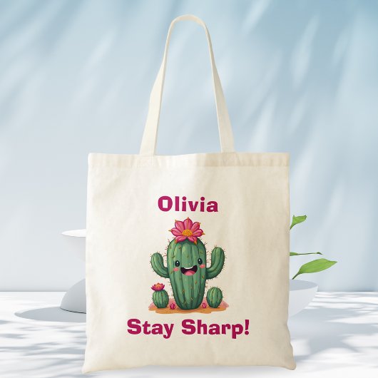 かわいい笑顔のサボテン "Stay Sharp!" トートバッグ