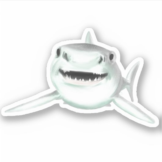 かわいい笑顔のサメのキャラクター ミントブルーグリーンの海の生き物 シール (正面)