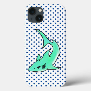 かわいい笑顔のサメのキャラクター ミントブルーグリーンの海の生き物 iPhone 13ケース