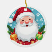かわいい笑顔のサンタクロース クリスマス セラミックオーナメント (正面)
