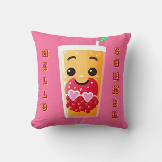 かわいい笑顔のジュース鮮やかグラス クッション (正面)