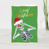 かわいい笑顔のスケルトンオーナメントサンタハットグリーン シーズンカード (正面)