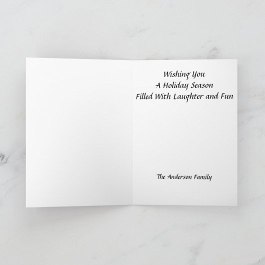 かわいい笑顔のスケルトンオーナメントサンタハットグリーン シーズンカード (内部)