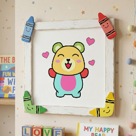 かわいい笑顔のテディベアとハート フォトプリント           