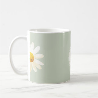 かわいい笑顔のデイジー模様のハッピーな花柄の春デザイン コーヒーマグカップ