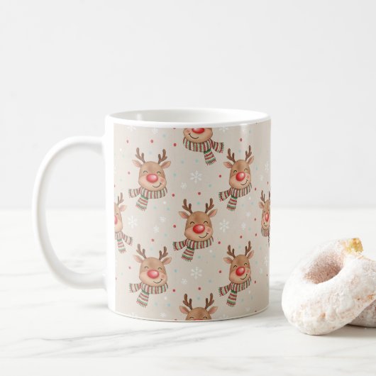 かわいい笑顔のトナカイ クリスマスパターン コーヒーマグカップ (ドーナツ)