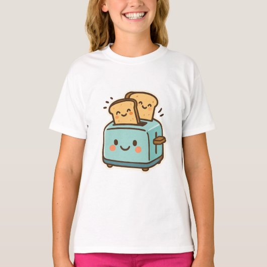 「かわいい笑顔のトースター&パン – キッ予測できなチン Tシャツ (正面)