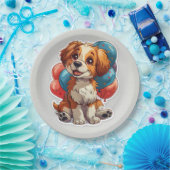 かわいい笑顔のドッグバルーン誕生日紙プレート ペーパープレート (パーティー)