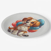 かわいい笑顔のドッグバルーン誕生日紙プレート ペーパープレート (アングル)