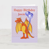 かわいい笑顔のドラゴンと子どもの誕生日 カード (正面)