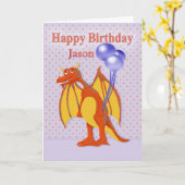 かわいい笑顔のドラゴンと子どもの誕生日 カード (黄色い花)