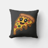 かわいい笑顔のピザおもしろいグルメ クッション (正面)