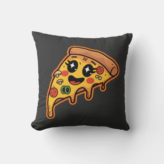 かわいい笑顔のピザおもしろいグルメ クッション (正面)