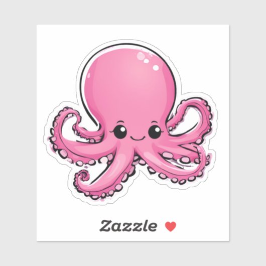 かわいい笑顔のピンクのタコ シール (シート)