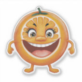 かわいい笑顔のマンガオレンジ色のフルーツ シール (正面)