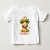 かわいい笑顔のライオンとリンゴの木の誕生日カード ベビーTシャツ (正面)