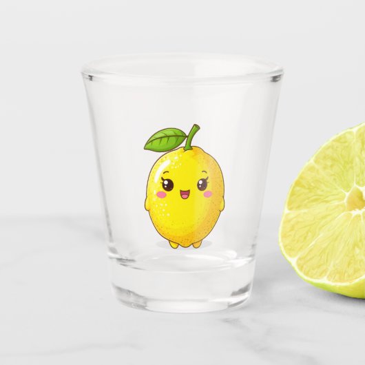 かわいい笑顔のレモンキャラクター ショットグラス (正面)