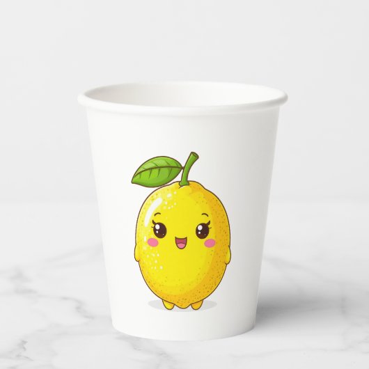 かわいい笑顔のレモンキャラクター 紙コップ (正面)