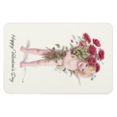 かわいい笑顔のヴィンテージバレンタインキュピッドとバラ マグネット (横)