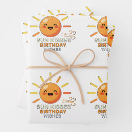 かわいい笑顔の太陽のバースデーギフト包装紙 ラッピングペーパーシート