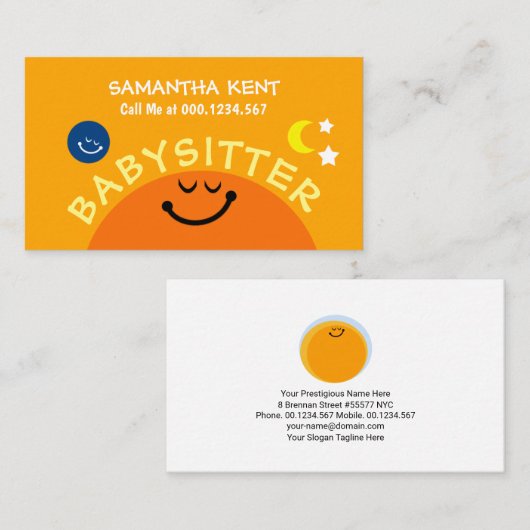 かわいい笑顔の太陽バビシッツ地球の月がナニーを星に 名刺 (正面/裏面)