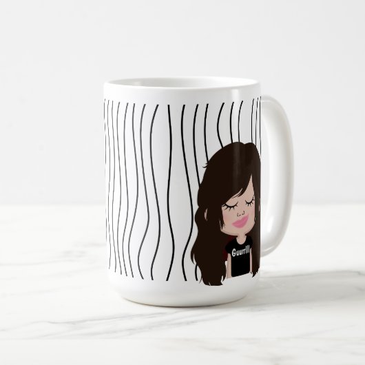 かわいい笑顔の女ストライプののマグカップ。見た目を選べ コーヒーマグカップ (正面右)