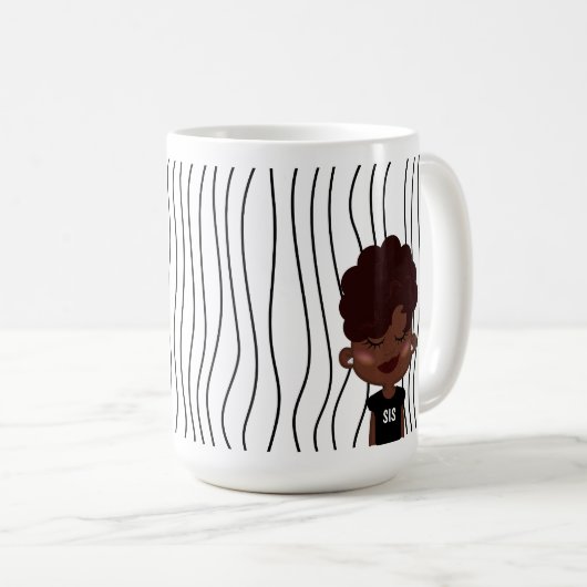 かわいい笑顔の女ストライプののマグカップ。見た目を選べ コーヒーマグカップ (正面右)