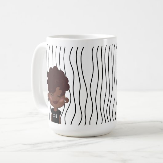 かわいい笑顔の女ストライプののマグカップ。見た目を選べ コーヒーマグカップ (正面左)