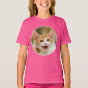 かわいい笑顔の子猫おもしろい顔猫ニャー写真 Tシャツ