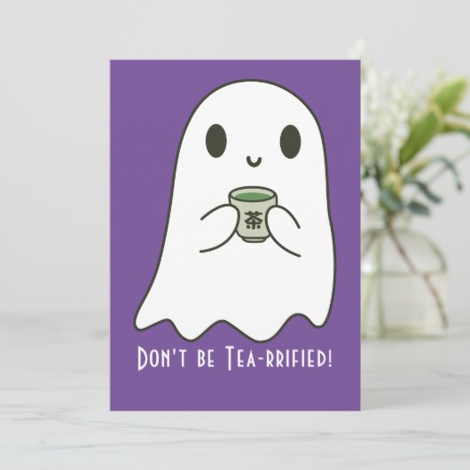 かわいい笑顔の幽霊と日本茶の漢字ブランク 招待状 (スタンド正面)
