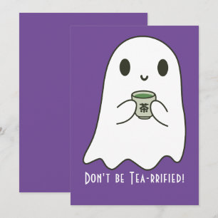 かわいい笑顔の幽霊と日本茶の漢字ブランク 招待状