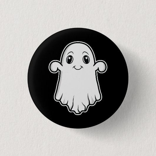 かわいい笑顔の幽霊のキャラクターイラスト ハロウィン 缶バッジ (正面)