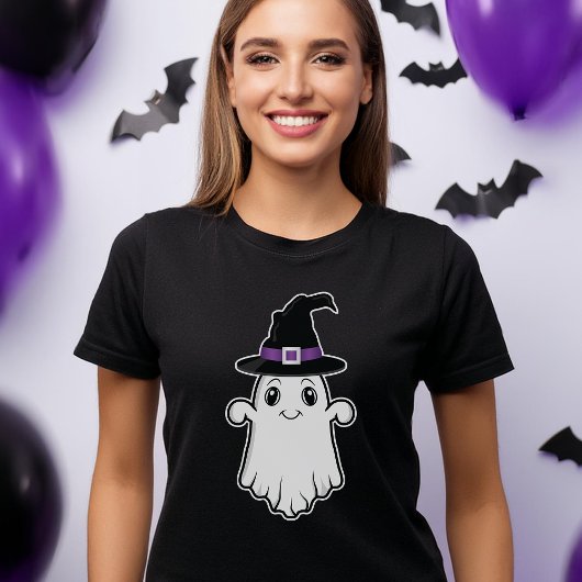かわいい笑顔の幽霊のハロウィン魔女帽子 Tシャツ