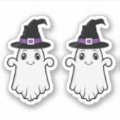 かわいい笑顔の幽霊ウィッチハットハロウィーン シール (正面)