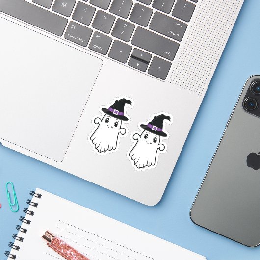 かわいい笑顔の幽霊ウィッチハットハロウィーン シール (ノートパソコンとiPhone)