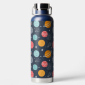 かわいい笑顔の惑星パターン ウォーターボトル (背面)