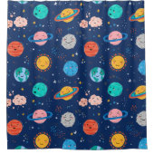 かわいい笑顔の惑星パターン シャワーカーテン (正面)