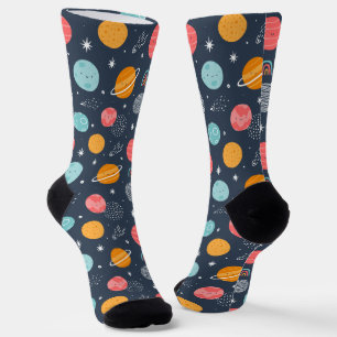 かわいい笑顔の惑星パターン ソックス