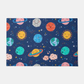 かわいい笑顔の惑星パターン ドアマット (正面)