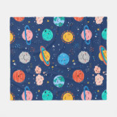 かわいい笑顔の惑星パターン フリースブランケット (正面(横))