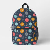 かわいい笑顔の惑星パターン プリントバックパック (正面)