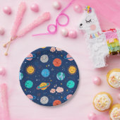 かわいい笑顔の惑星パターン ペーパープレート (パーティー)