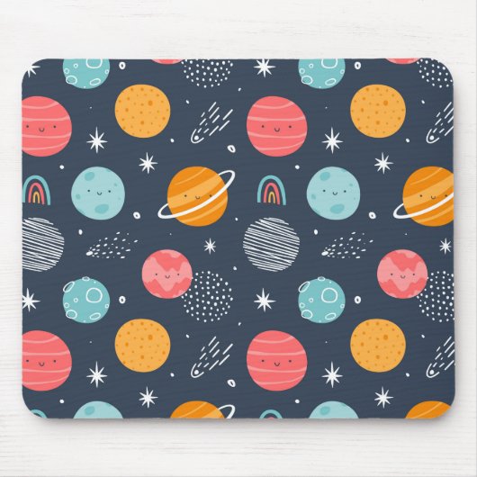 かわいい笑顔の惑星パターン マウスパッド (正面)
