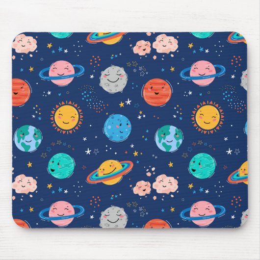 かわいい笑顔の惑星パターン マウスパッド (正面)