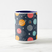 かわいい笑顔の惑星パターン マグカップ (中央)