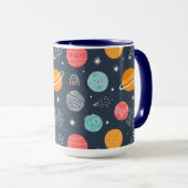 かわいい笑顔の惑星パターン マグカップ (正面右)