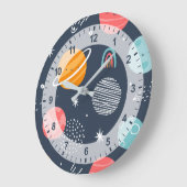 かわいい笑顔の惑星パターン ラージ壁時計 (傾斜)