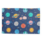 かわいい笑顔の惑星パターン 枕カバー (裏面-左)